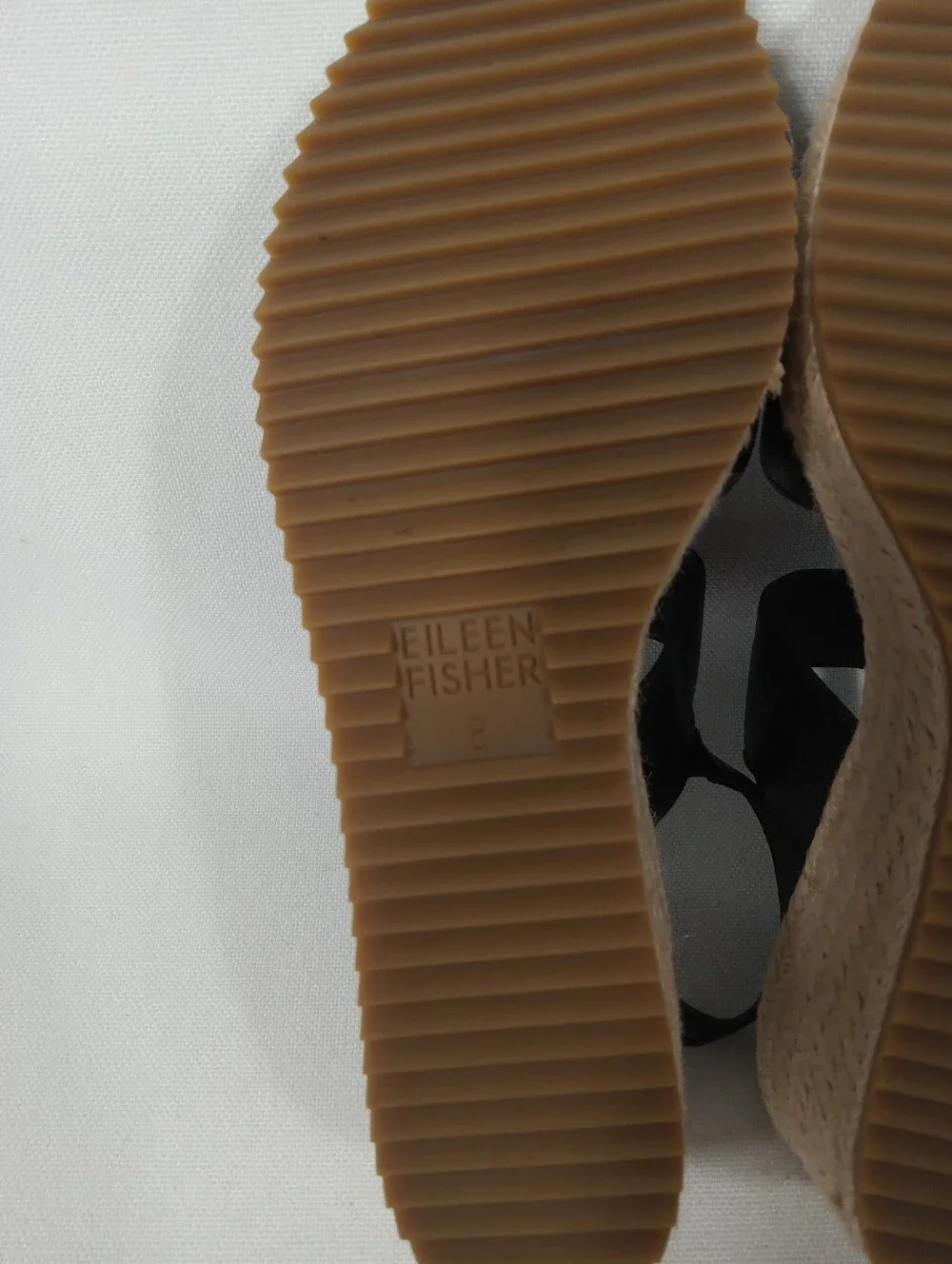 EILEEN FISHER 'Winnie' Black Leather Espadrille Wedge Sandals Women's Size 8